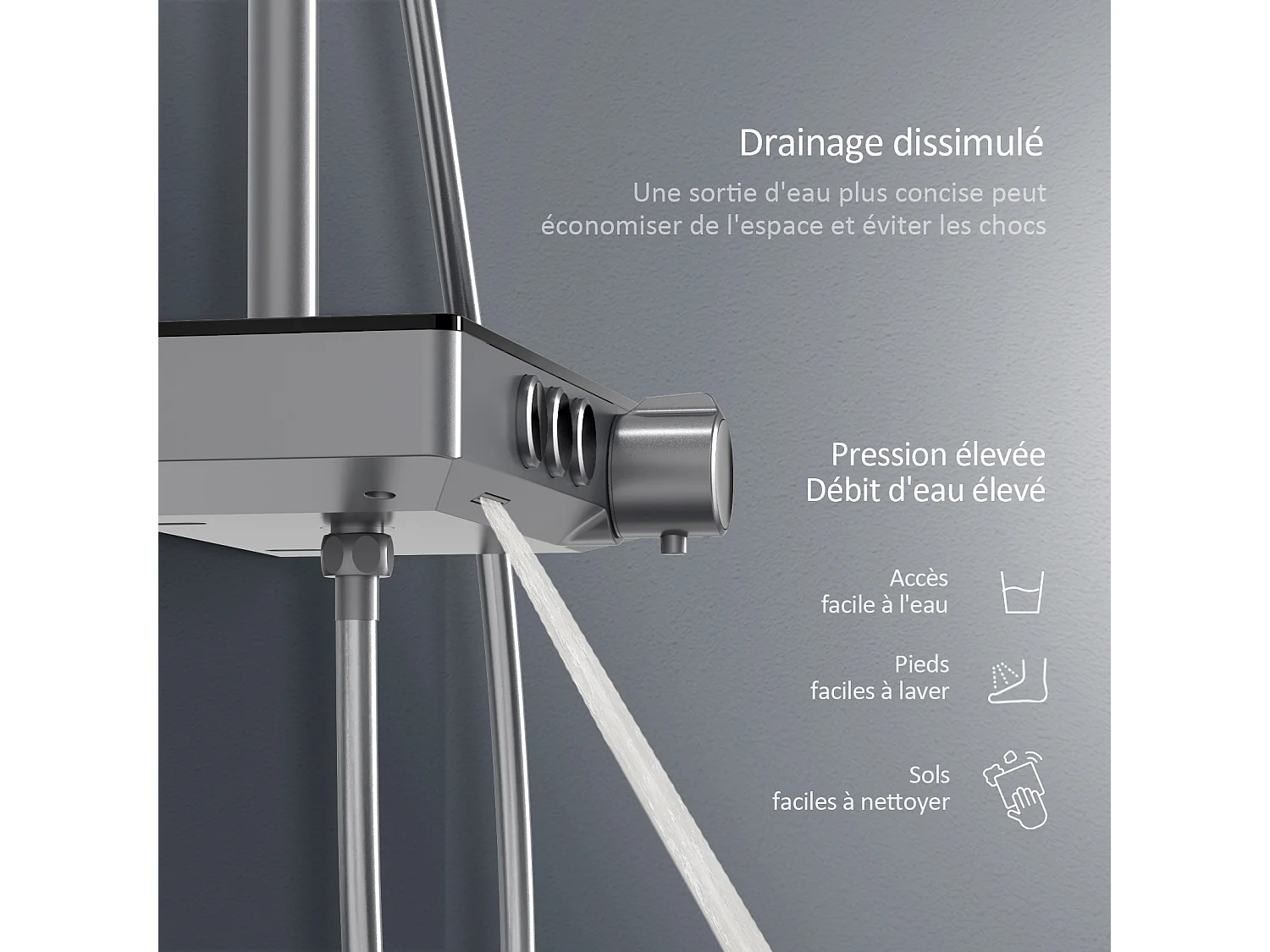 EMKE Thermostat-Duschsäule, 36 x 14 cm Glasregale, 3 Strahlarten, Regenbrause, KTW-Zertifizierung, Metallgrau
