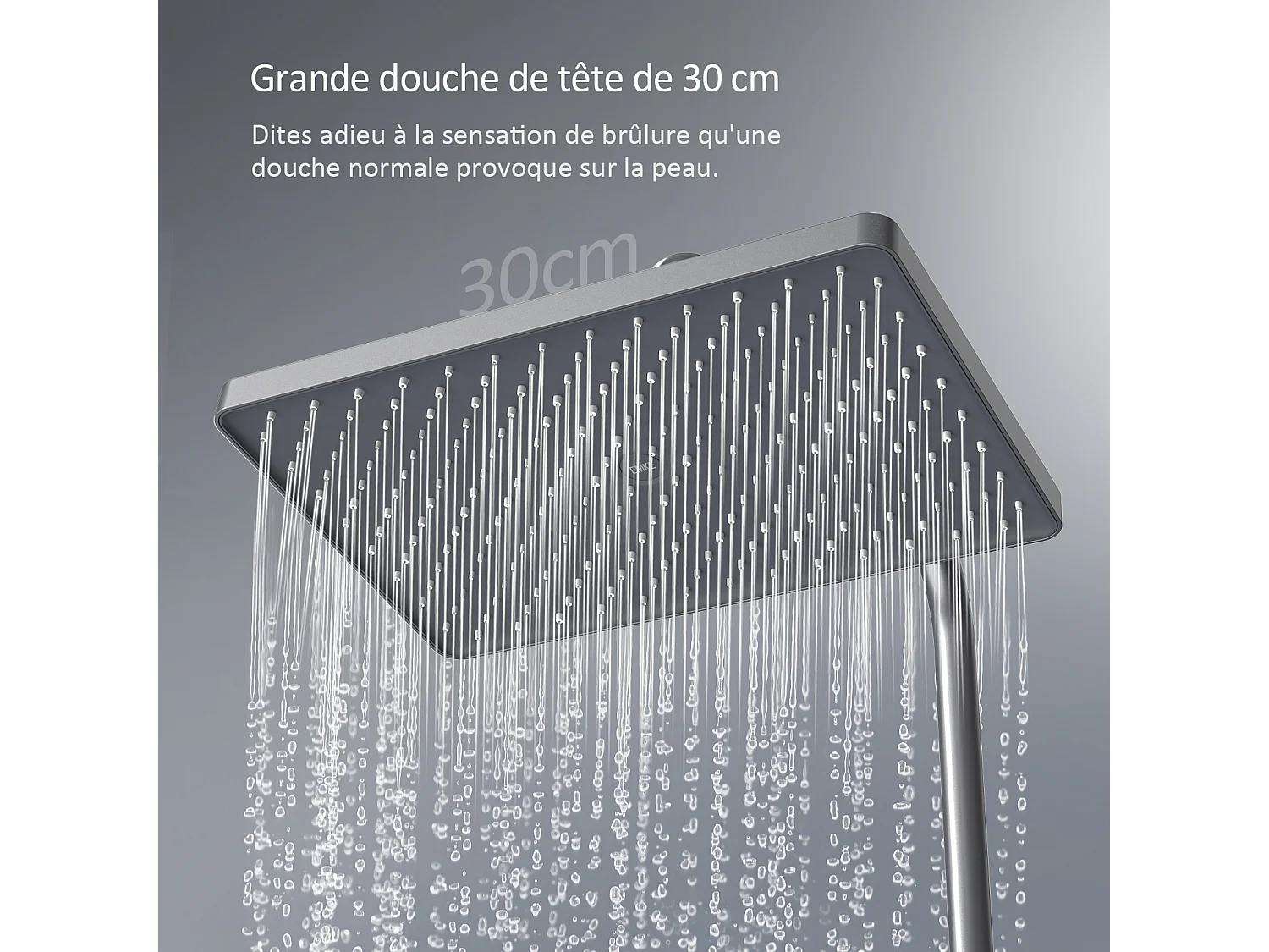 EMKE Thermostaatdouchekolom, 36 x 14 cm glazen planken, 3 straalsoorten, regen douche, KTW-certificering, Metaalgrijs