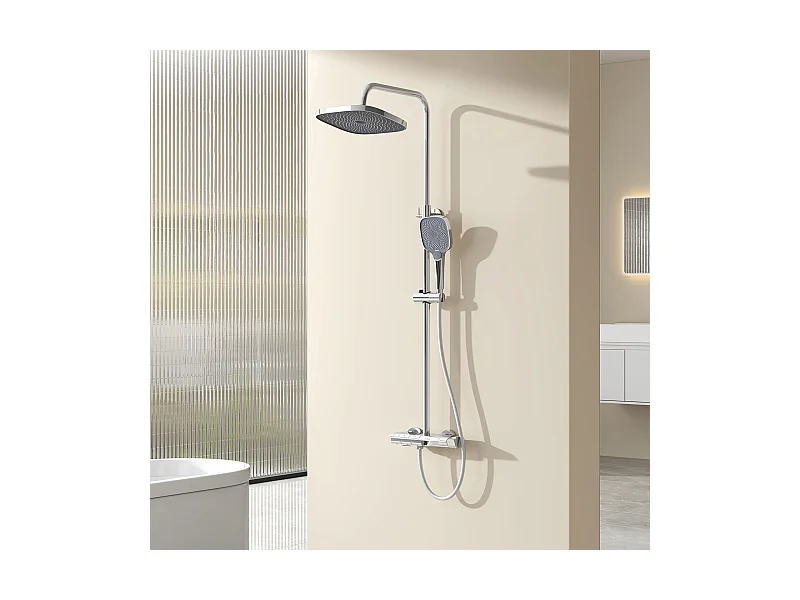 EMKE Thermostat-Duschsäule Set, Multimode-Handbrause, große Kopfbrause, KTW-zertifiziert, Galaxie-Modell, Chrom