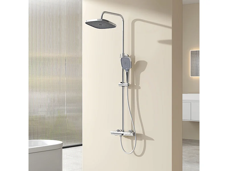 EMKE Thermostat-Duschsäule Set, Multimode-Handbrause, große Kopfbrause, KTW-zertifiziert, Galaxie-Modell, Chrom