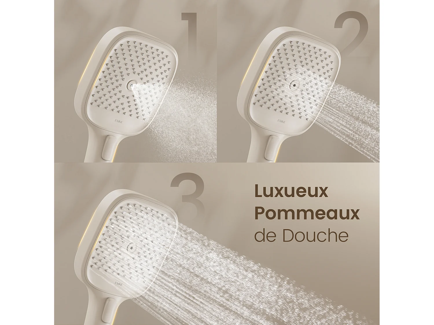 EMKE Thermostaatdouchekolom met 38℃, regen douche 40 cm, glazen plank met 3+1 ouder-kind handdouche + douchehouder - Wit