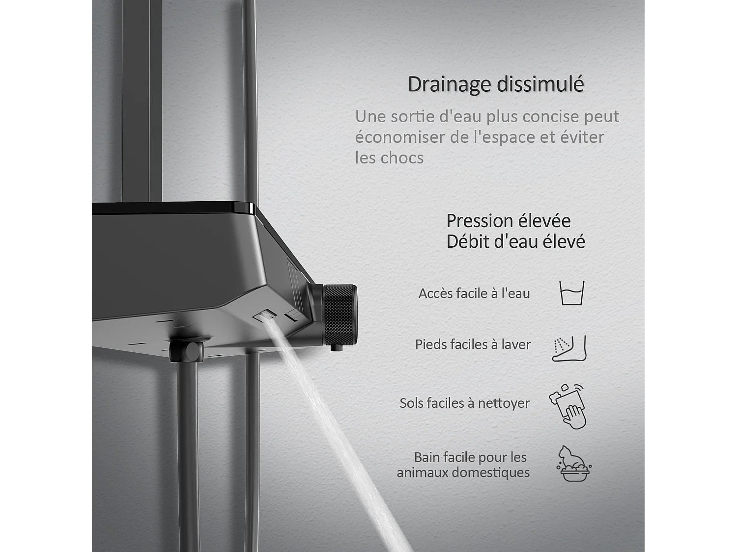 EMKE Colonne de Douche Theramostat 38°C verrouillage de sécurité douche de pluie avec mitigeur, avec tablette extra large, homologué KTW, Anthracite