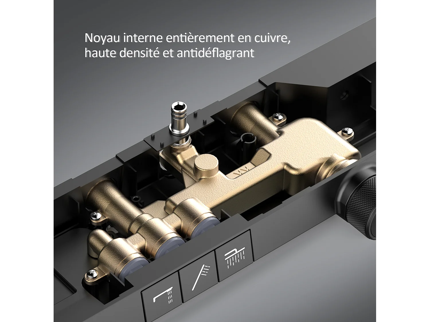 EMKE Colonne de Douche Theramostat 38°C verrouillage de sécurité douche de pluie avec mitigeur, avec tablette extra large, homologué KTW, Anthracite