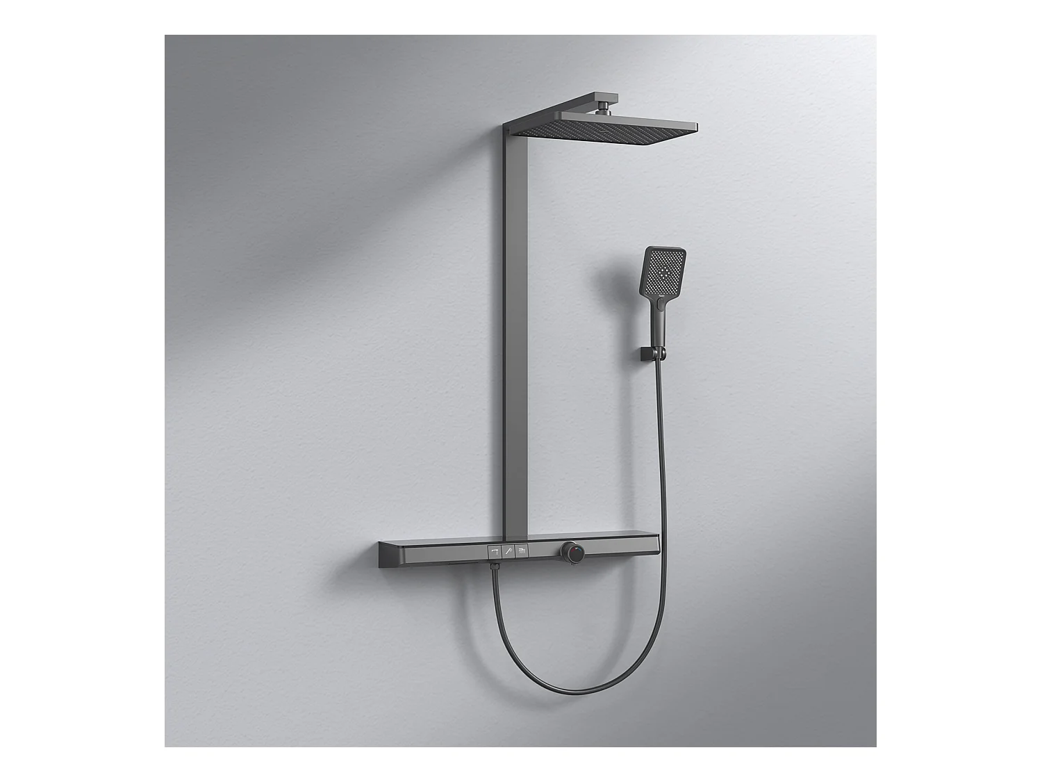 EMKE Thermostaatdouchekolom 38°C, veiligheidsslot, regen douche met mengkraan, met extra grote plank, KTW-gecertificeerd, Antraciet