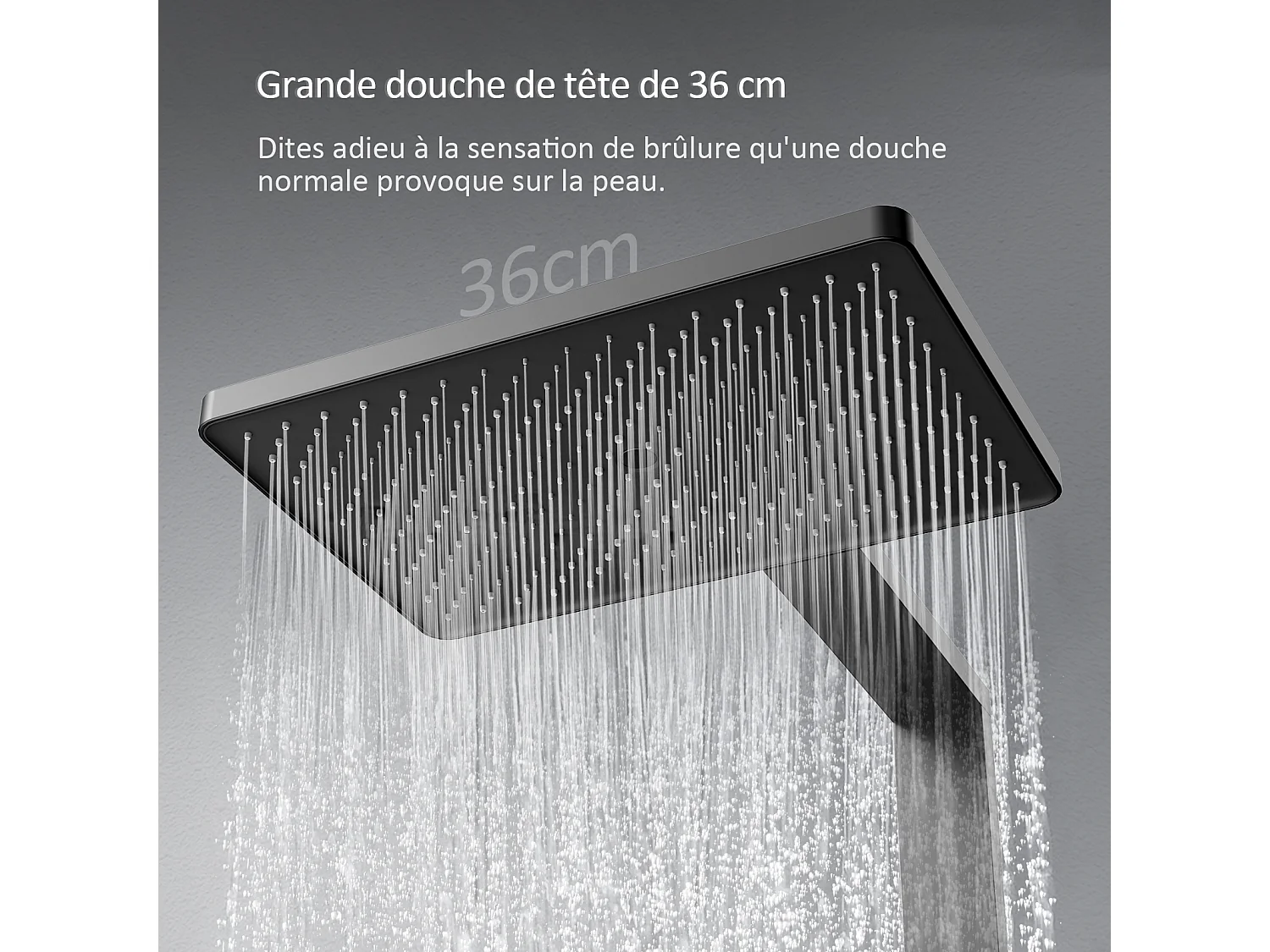 EMKE Thermostaatdouchekolom 38°C, veiligheidsslot, regen douche met mengkraan, met extra grote plank, KTW-gecertificeerd, Antraciet