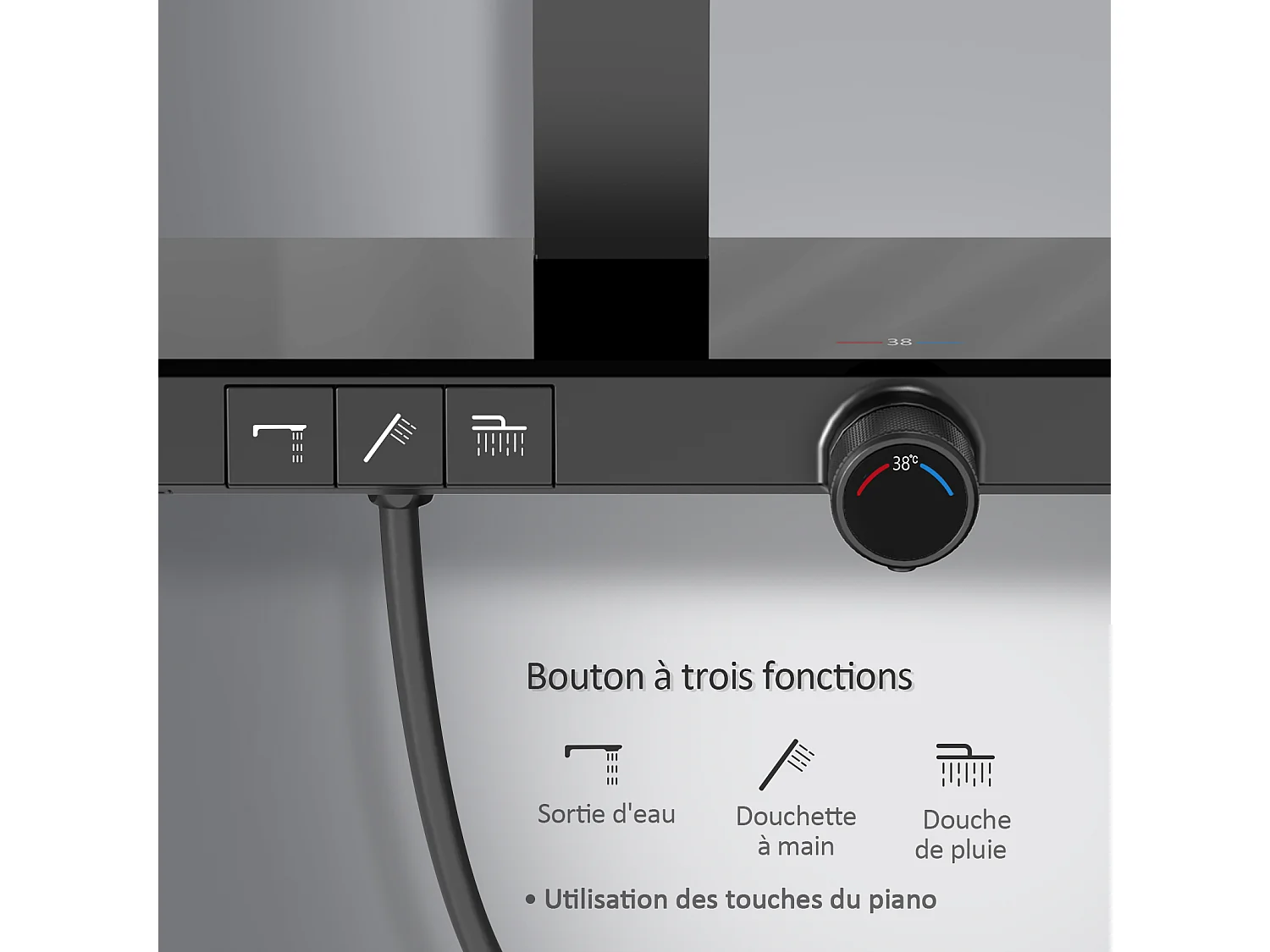 EMKE Thermostaatdouchekolom 38°C, veiligheidsslot, regen douche met mengkraan, met extra grote plank, KTW-gecertificeerd, Antraciet
