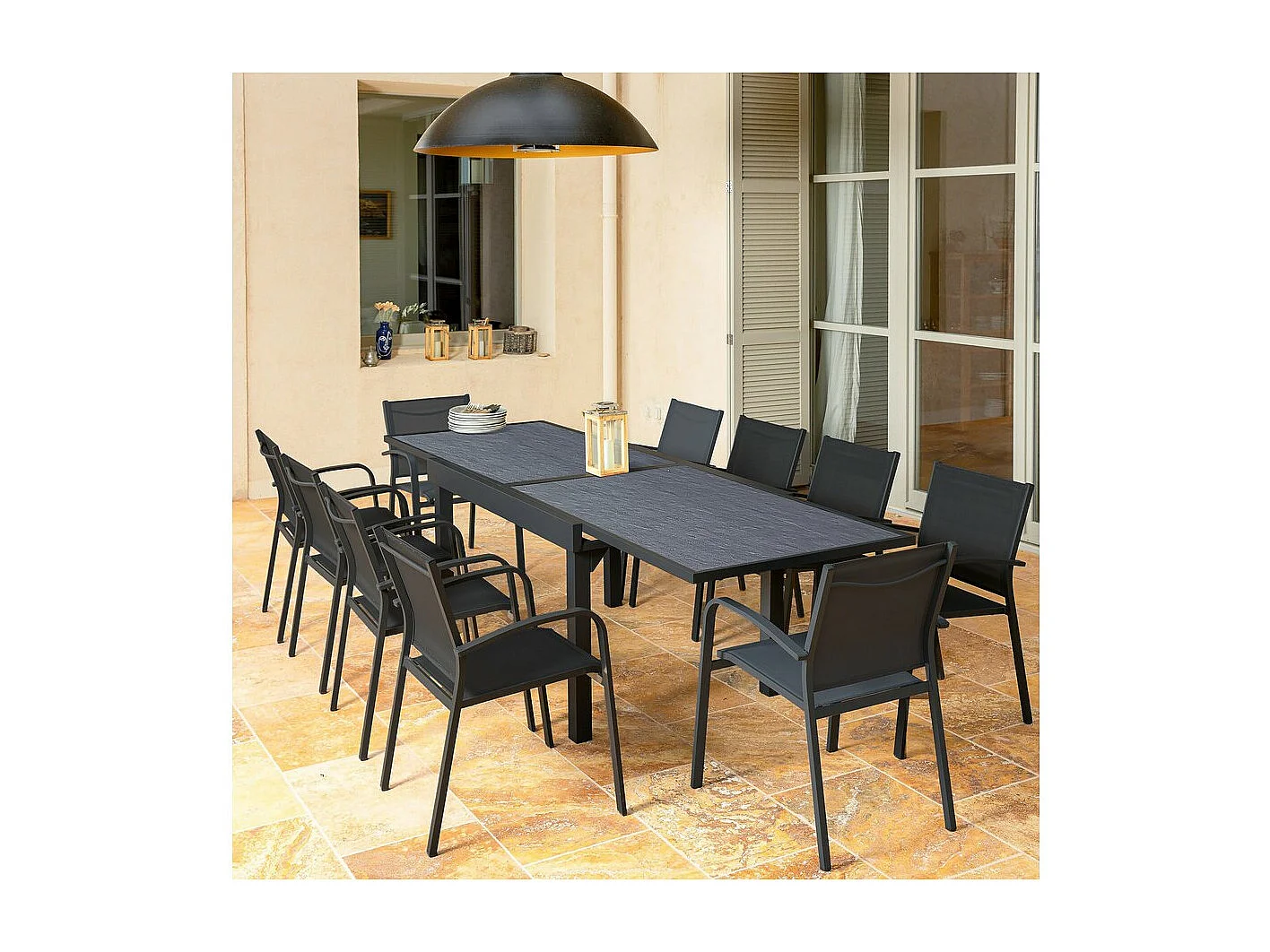 Mesa de jardim extensível em alumínio "Lagos" Preto 200/320 x 105 cm