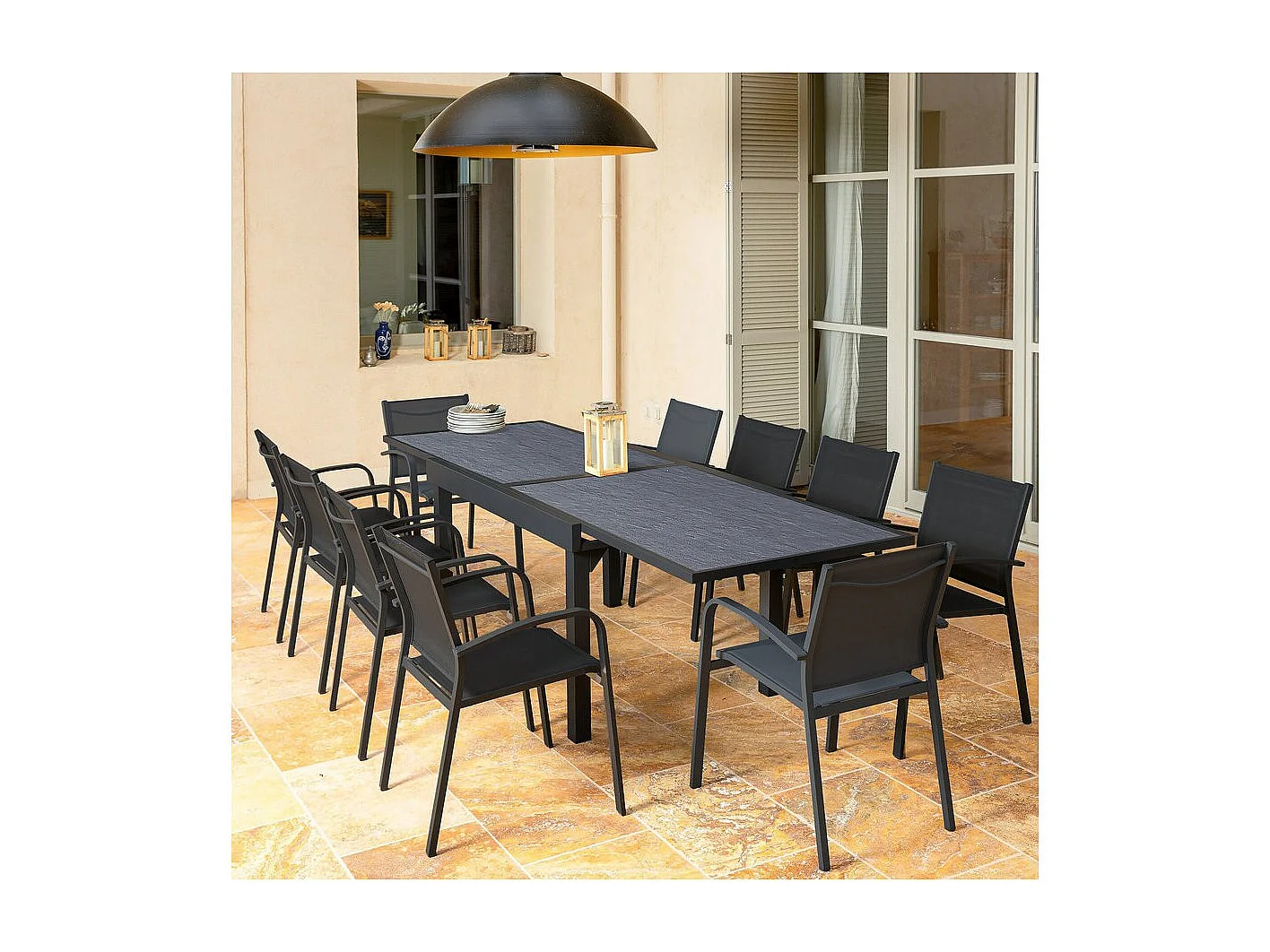 Mesa de jardín extensible de aluminio "Lagos" - 200/320 x 105 x 76 cm - Negra