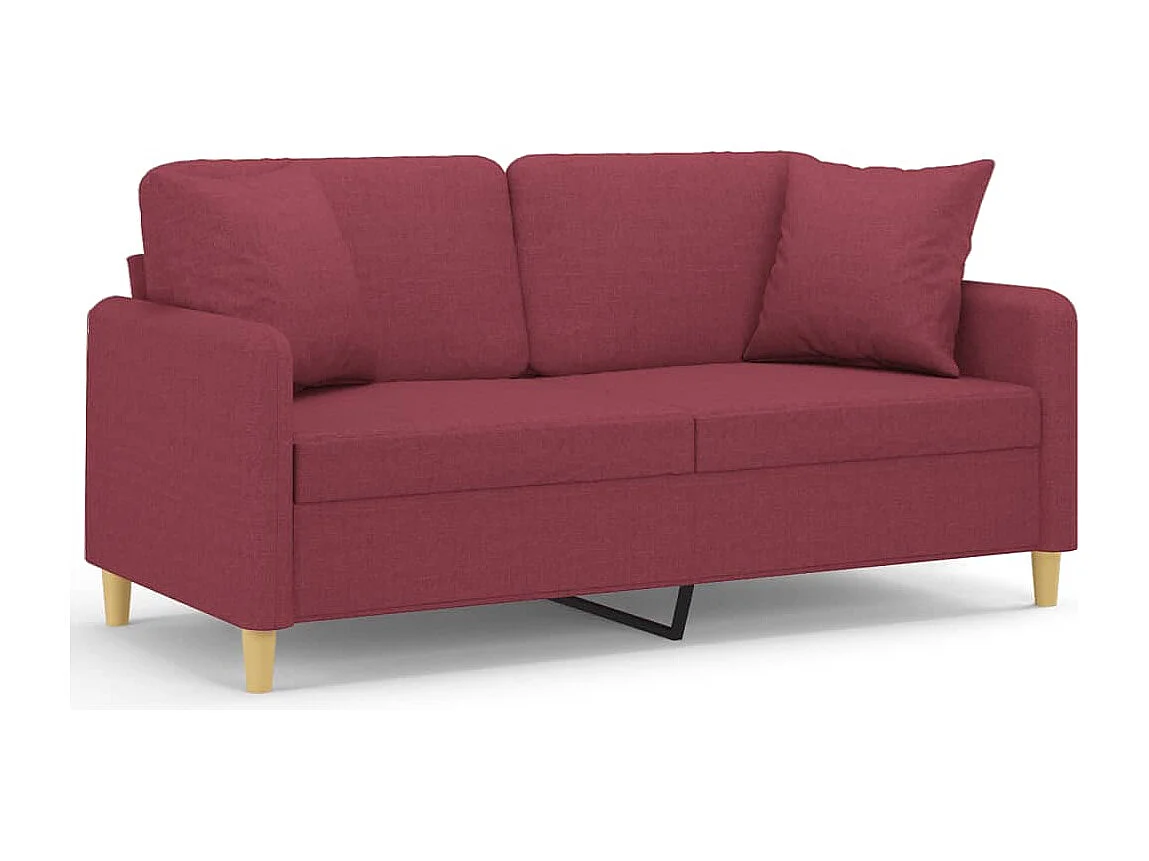 Canapé 2 places avec oreillers bordeaux 140 cm tissu