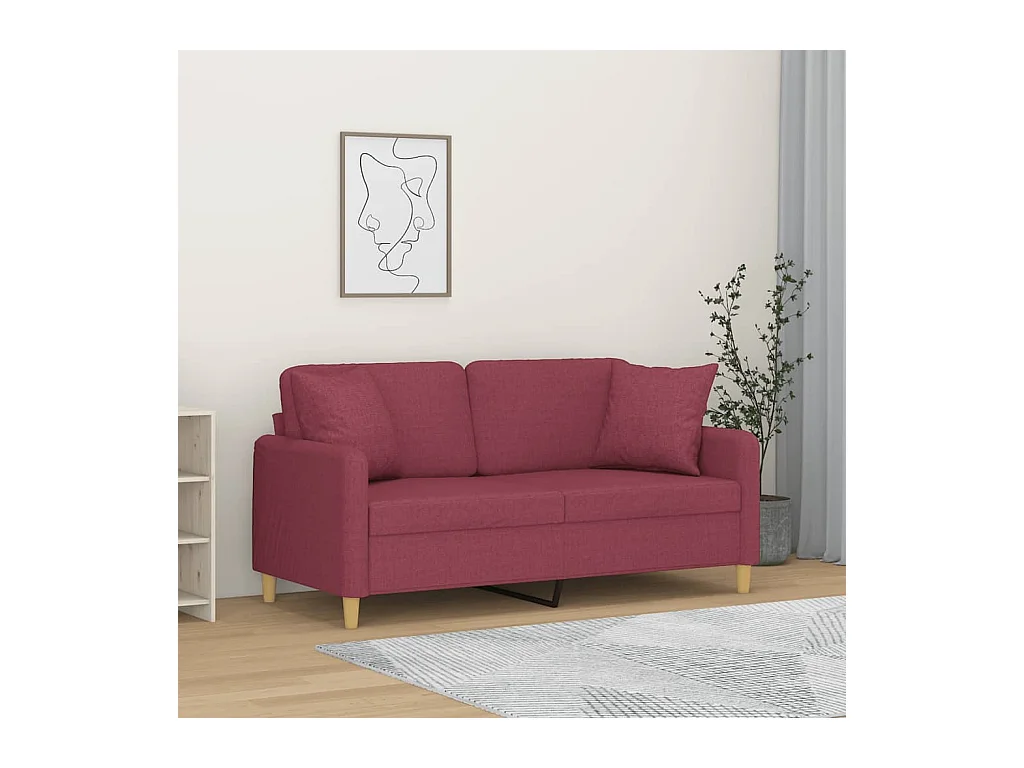 Canapé 2 places avec oreillers bordeaux 140 cm tissu