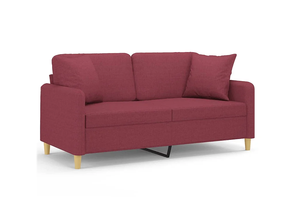 Canapé 2 places avec oreillers bordeaux 140 cm tissu