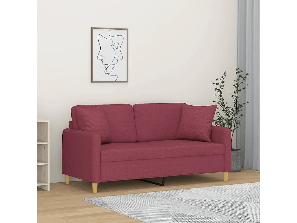 Canapé 2 places avec oreillers bordeaux 140 cm tissu