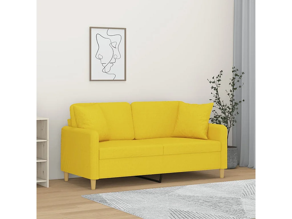 2-Sitzer-Sofa mit Zierkissen Hellgelb 140 cm Stoff
