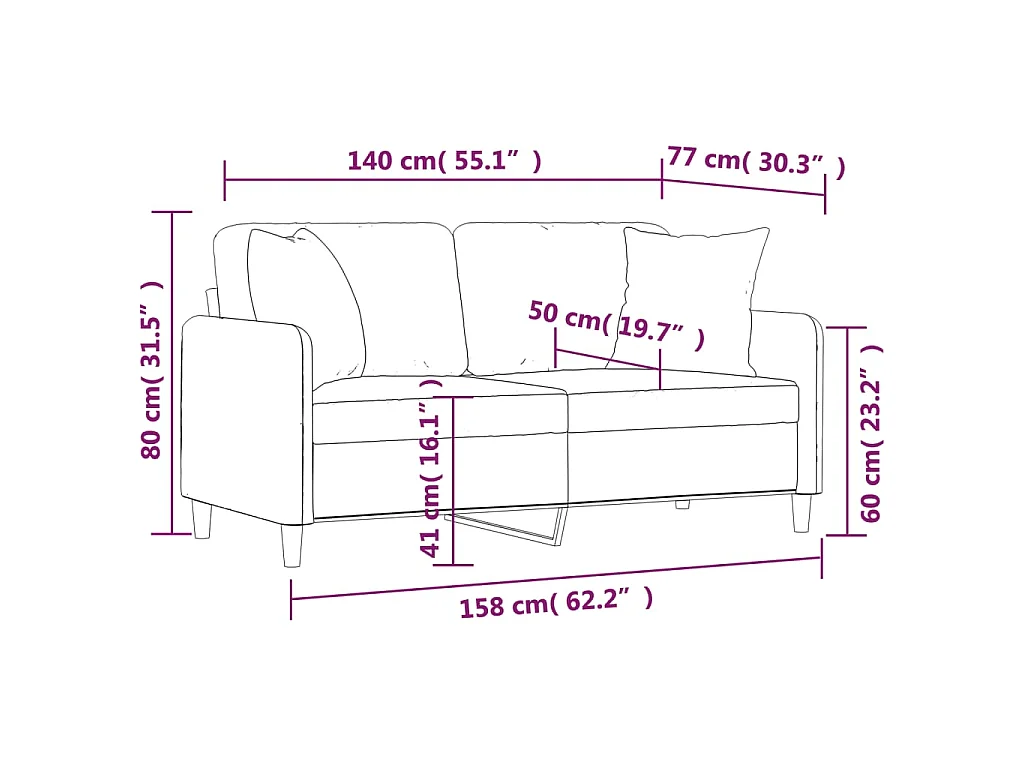Canapé 2 places avec oreillers jaune clair 140 cm tissu
