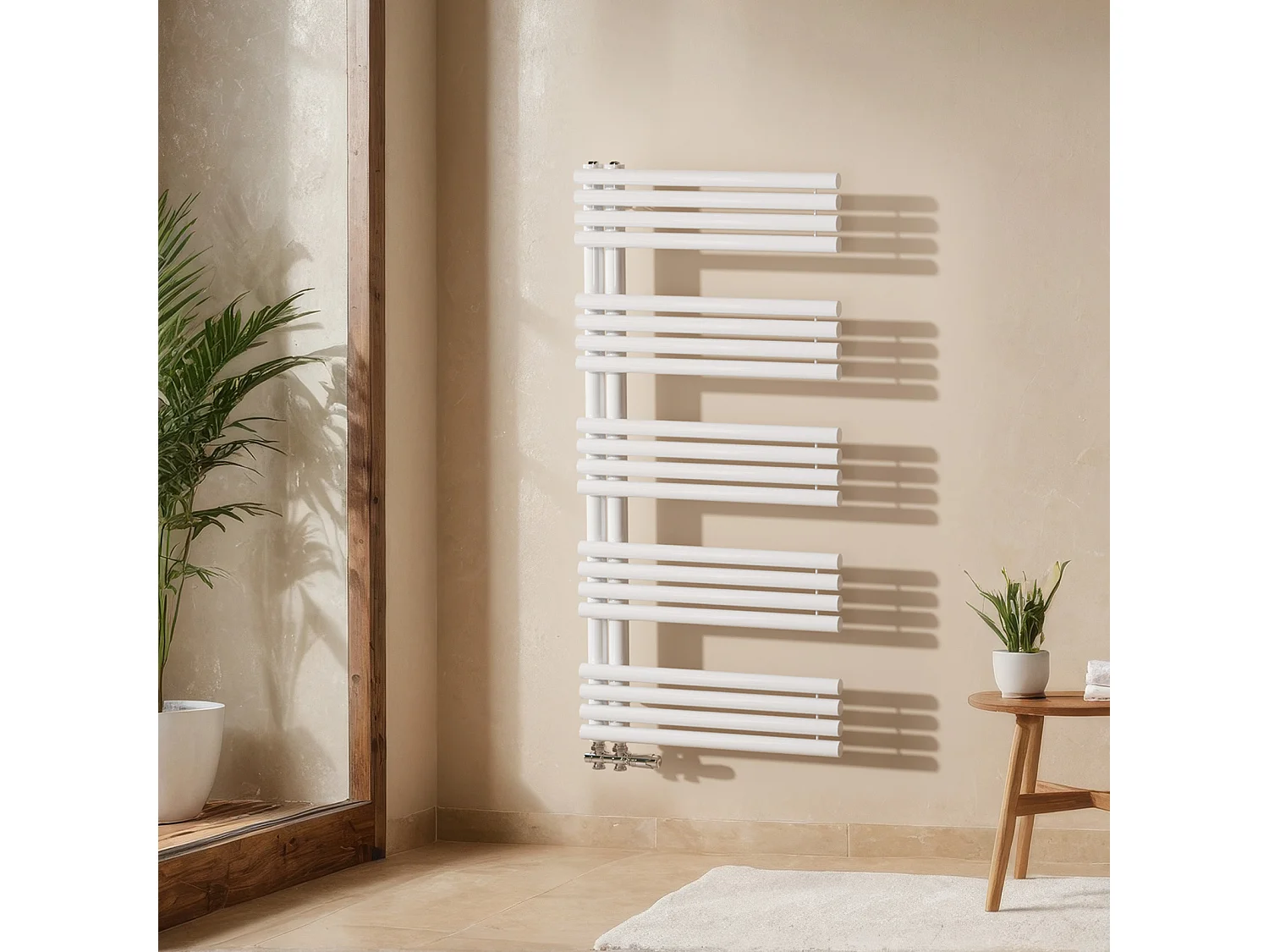 EMKE Handdoekradiator voor de badkamer, 1660 x 600 mm, handdoekhouder met ronde buizen, handdoekverwarming, wit, 776W