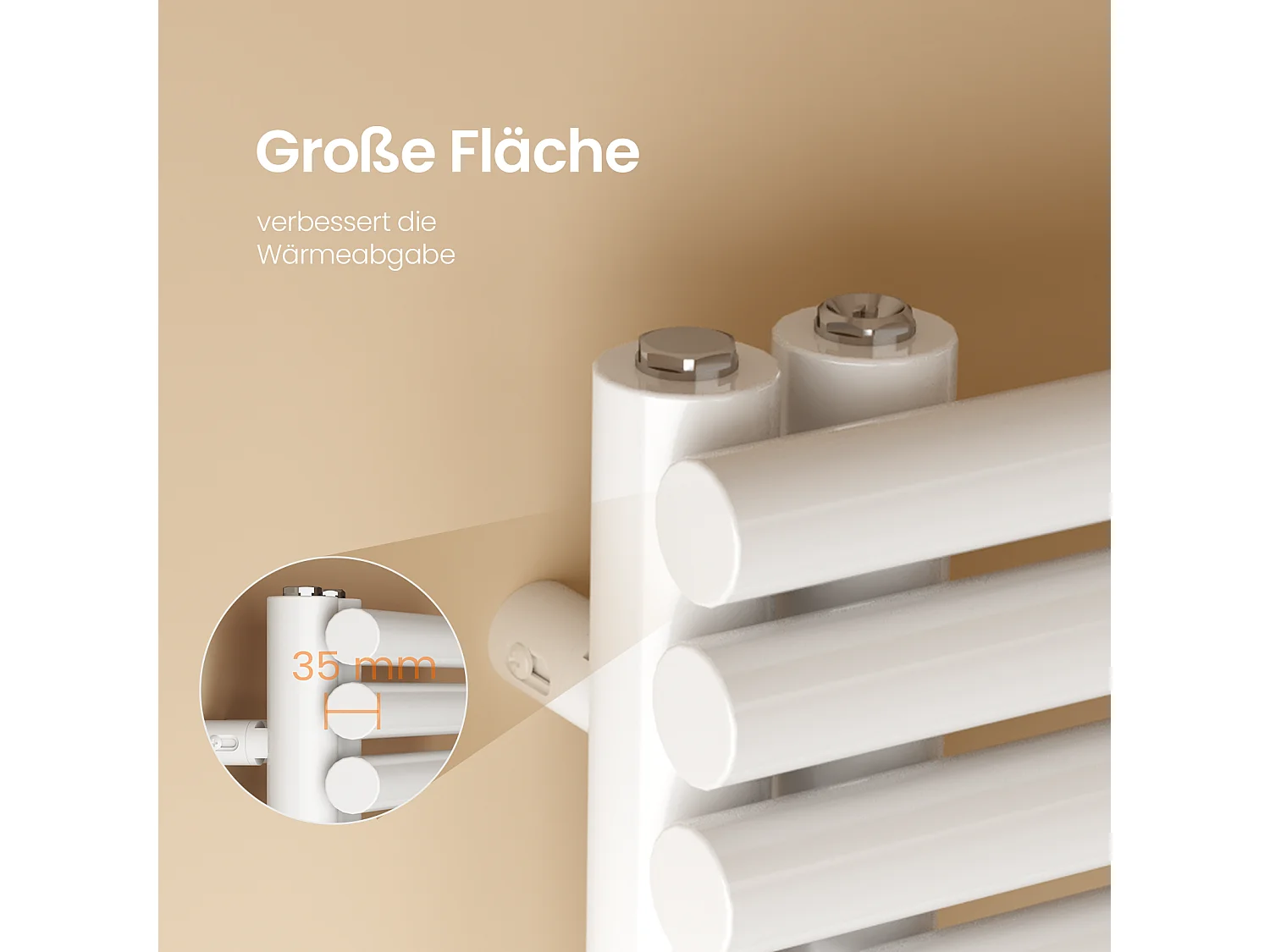 EMKE Handdoekradiator voor de badkamer, 1660 x 600 mm, handdoekhouder met ronde buizen, handdoekverwarming, wit, 776W