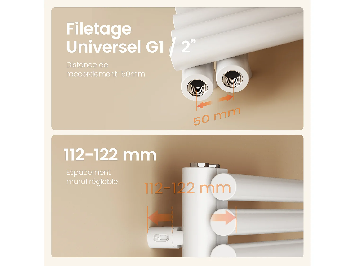 EMKE Handdoekradiator voor de badkamer, 1660 x 600 mm, handdoekhouder met ronde buizen, handdoekverwarming, wit, 776W