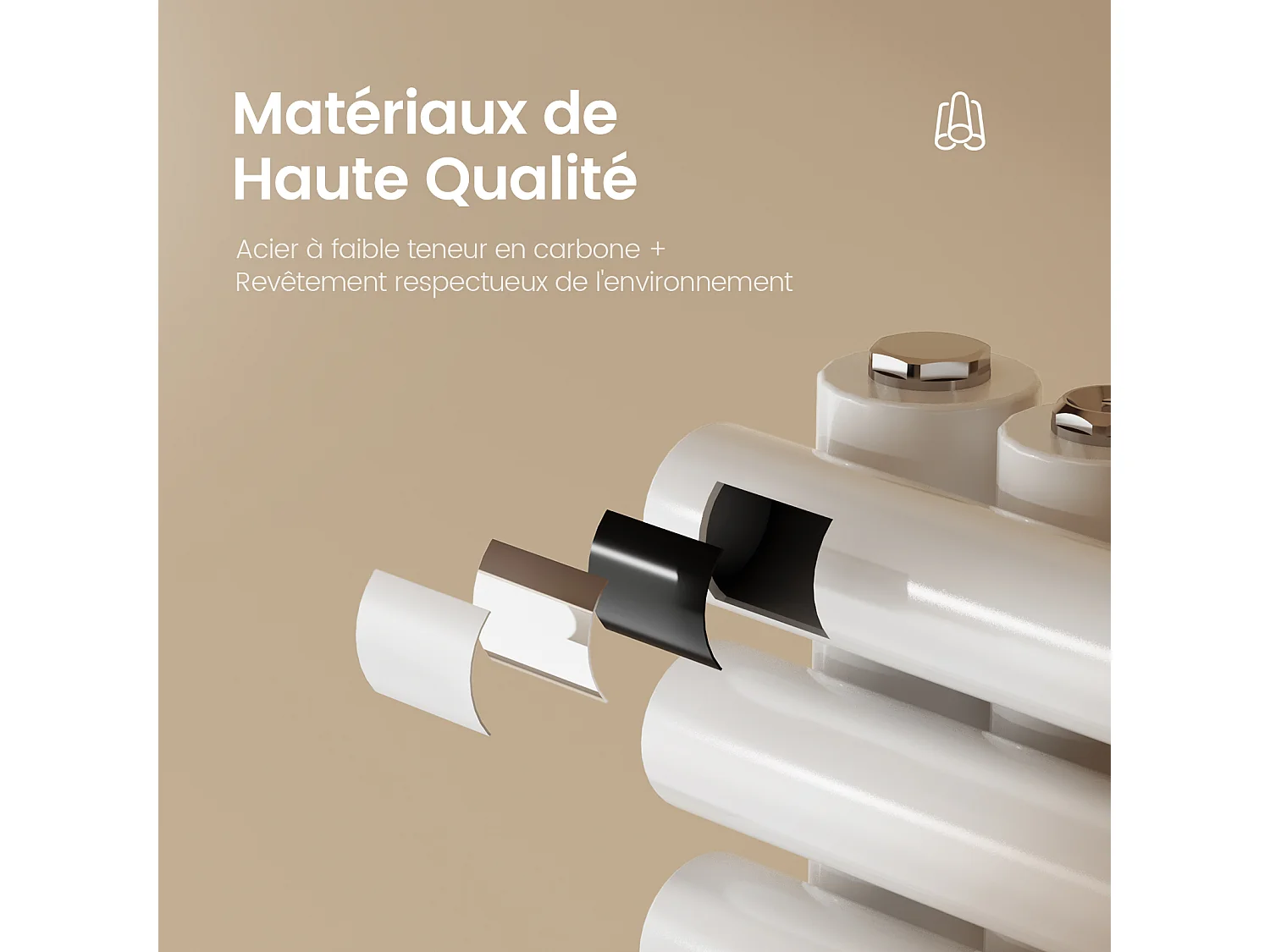 EMKE Sèche Serviettes à Eau Chaude pour Salle de Bain, 1660 x 600 mm, Tuyaux Ronds Porte-Serviettes, Chauffe-Serviettes, Blanc 776W