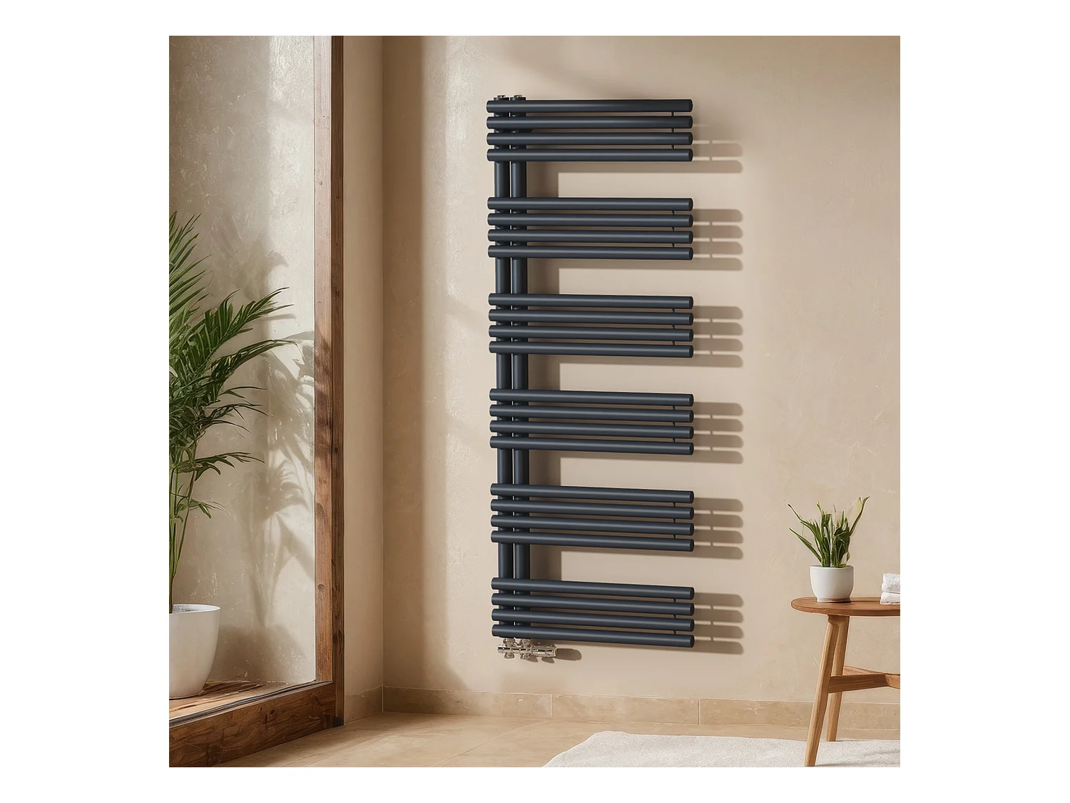 EMKE Handdoekradiator voor Badkamer, 1660 x 600 mm, Ronde Buizen Handdoekhouder, Handdoekverwarming, Antraciet 933W