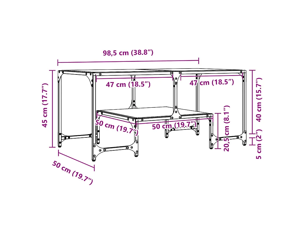 Couchtisch mit Glasplatte Transparent 98,5x50x45 cm Stahl