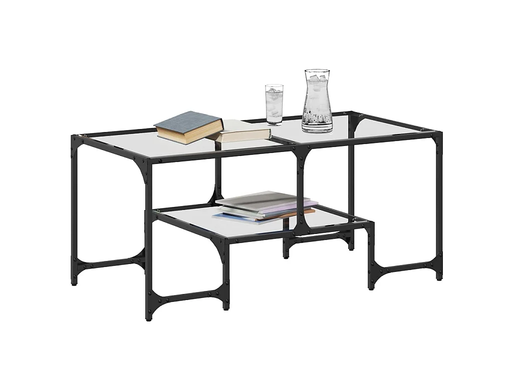 Table basse avec dessus en verre transparent 98,5x50x45cm acier