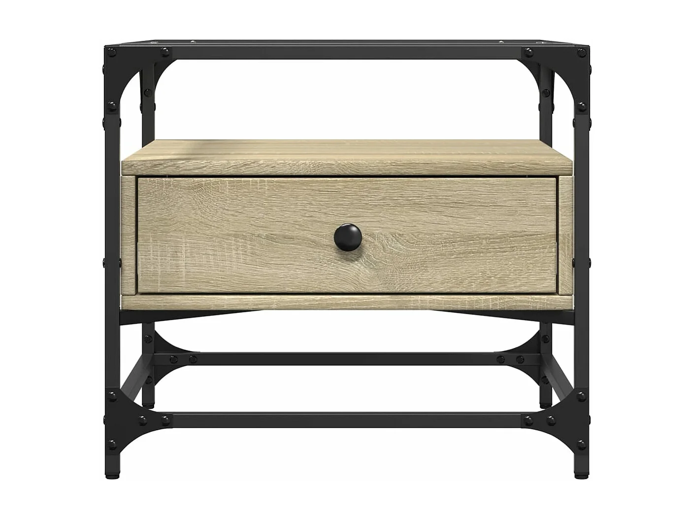 Couchtisch mit Glasplatte Sonoma-Eiche 50x50x45 cm Stahl