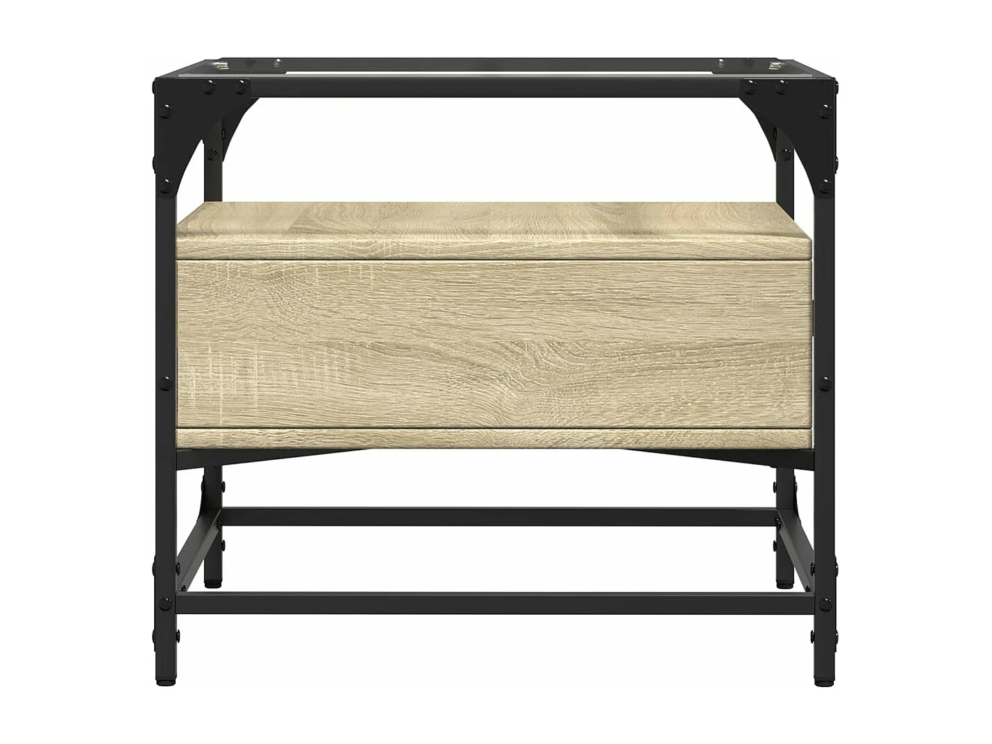 Couchtisch mit Glasplatte Sonoma-Eiche 50x50x45 cm Stahl