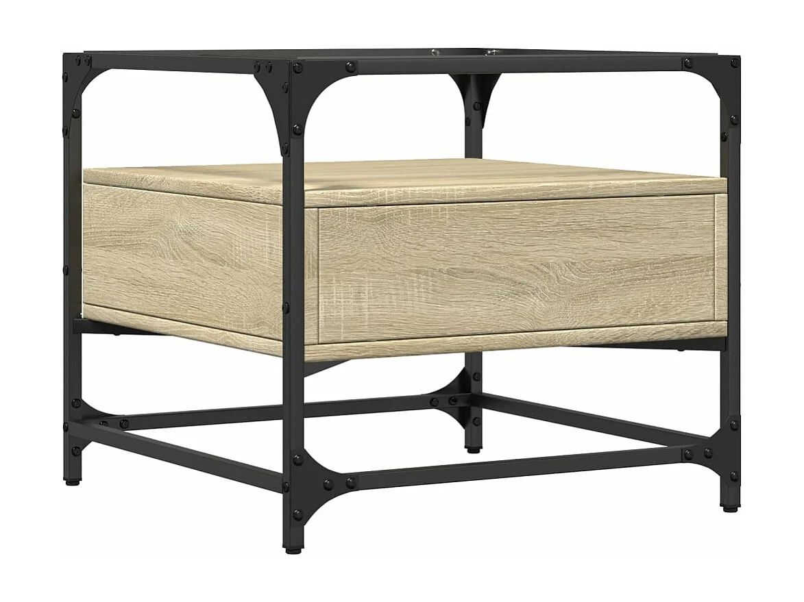 Couchtisch mit Glasplatte Sonoma-Eiche 50x50x45 cm Stahl