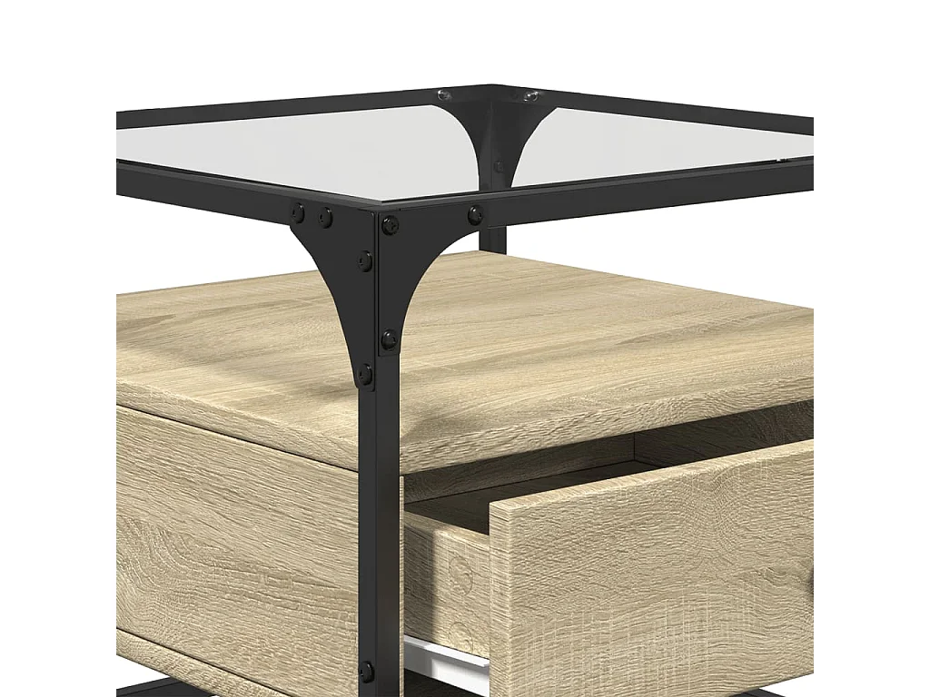 Table basse et dessus en verre chêne sonoma 50x50x45 cm acier