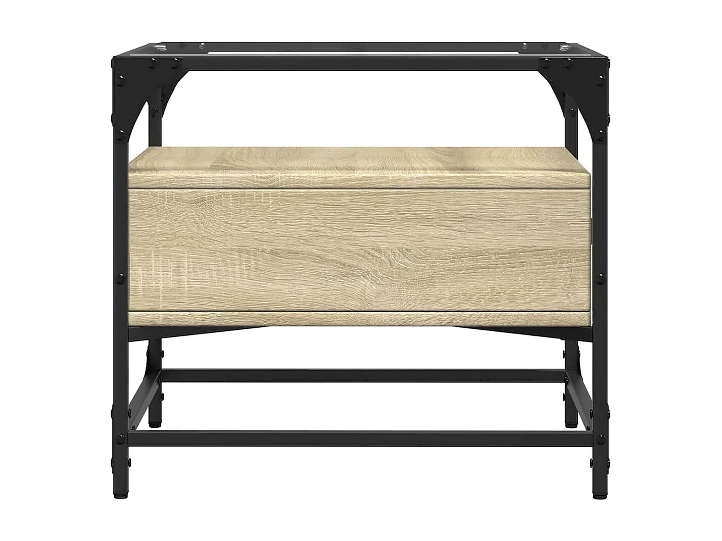 Couchtisch mit Glasplatte Sonoma-Eiche 50x50x45 cm Stahl