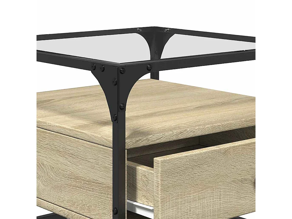 Couchtisch mit Glasplatte Sonoma-Eiche 50x50x45 cm Stahl