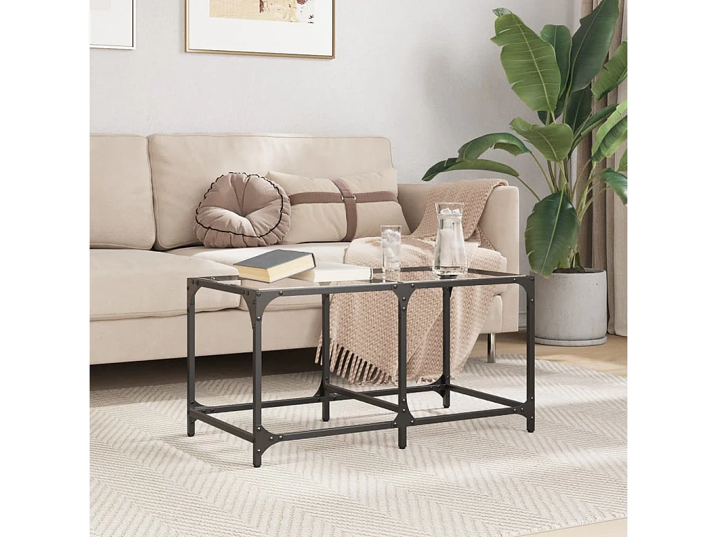 Table basse avec dessus en verre transparent 78,5x40x40cm acier