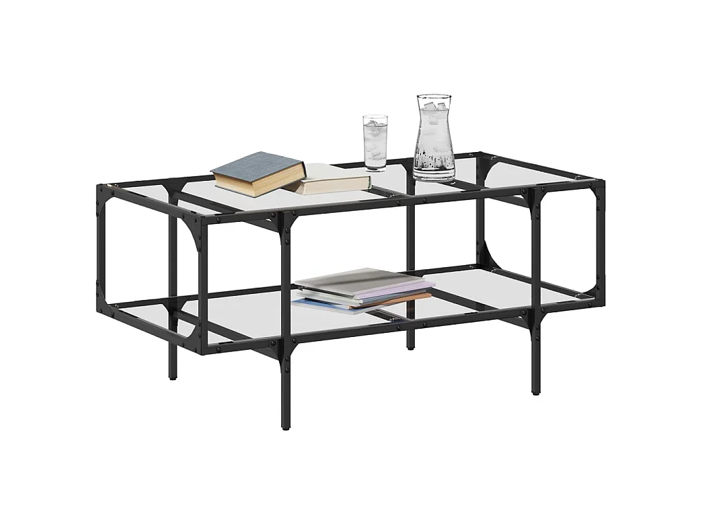 Table basse avec dessus en verre transparent 98,5x50x45cm acier