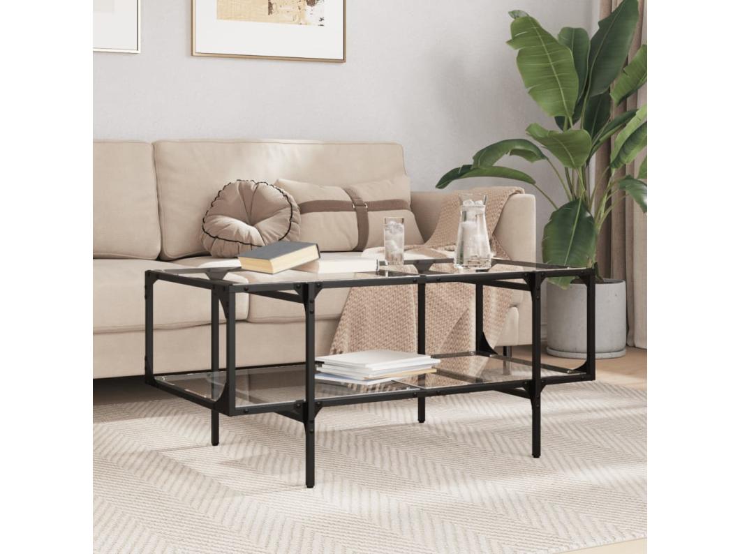 Nowoczesny Stolik Kawowy z Przezroczystym Szkłem 98,5x50x45cm Stal