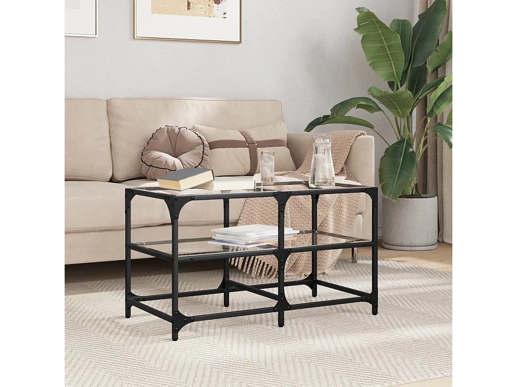 Table basse avec dessus en verre transparent 78,5x40x45cm acier