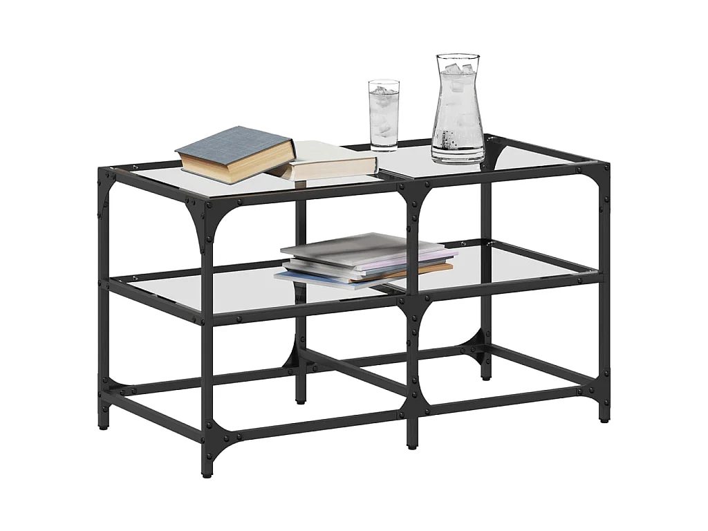 Tavolini con Piano Vetro Trasparente 2 pz 78,5x40x45 cm Acciaio