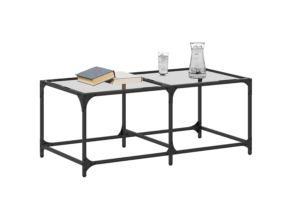 Tavolini con Piano Vetro Trasparente 2 pz 98,5x50x40 cm Acciaio
