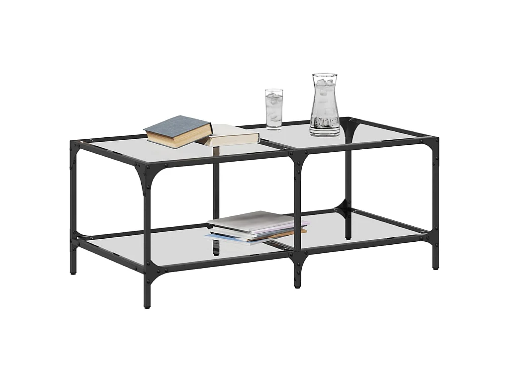 Table basse avec dessus en verre transparent 98,5x50x40cm acier