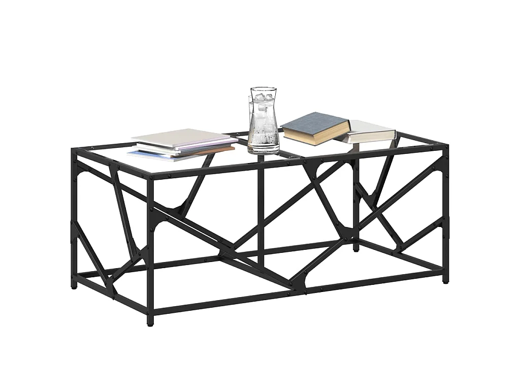 Tavolini con Piano Vetro Trasparente 2 pz 98,5x50x41cm Acciaio