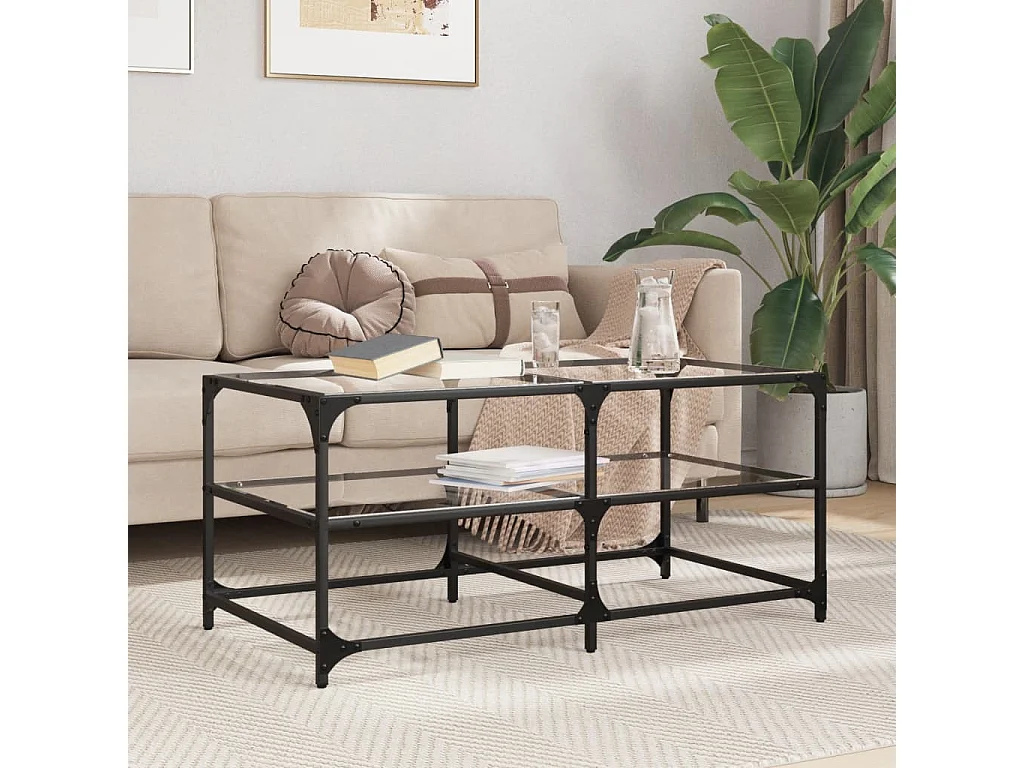 Mesa de centro c/ topo em vidro transparente 98,5x50x45 cm aço