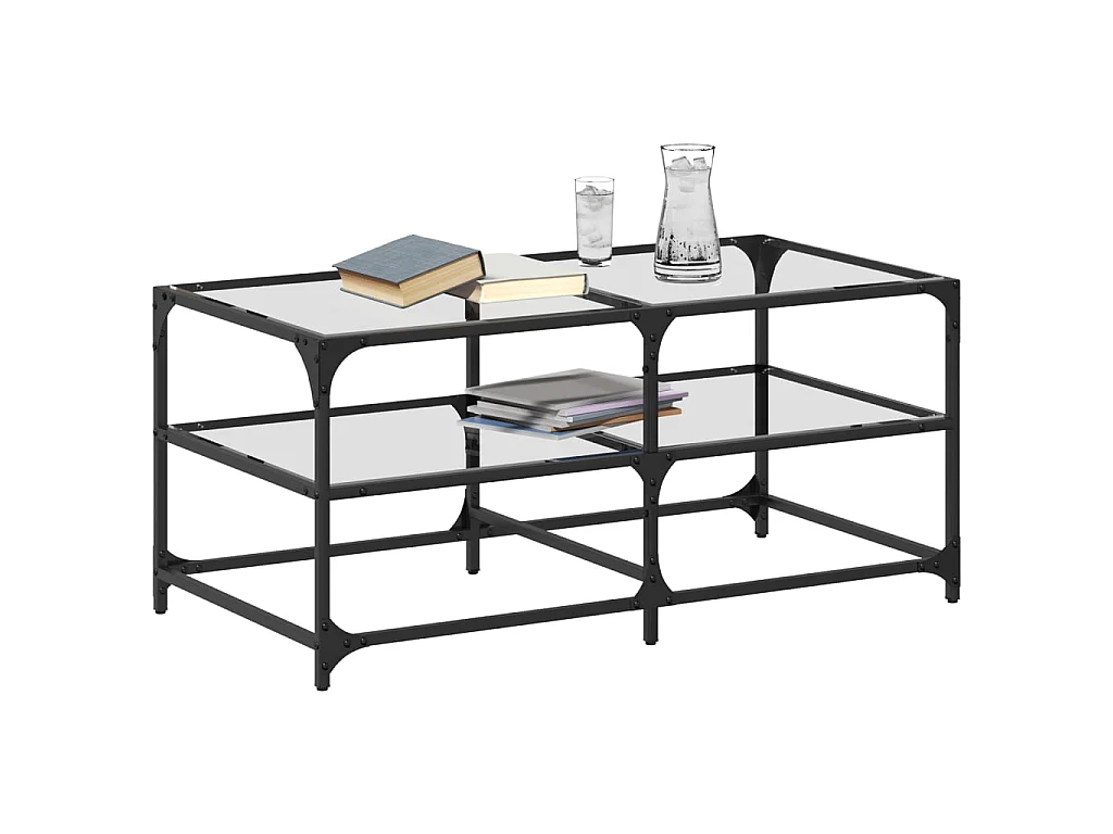 Table basse avec dessus en verre transparent 98,5x50x45cm acier