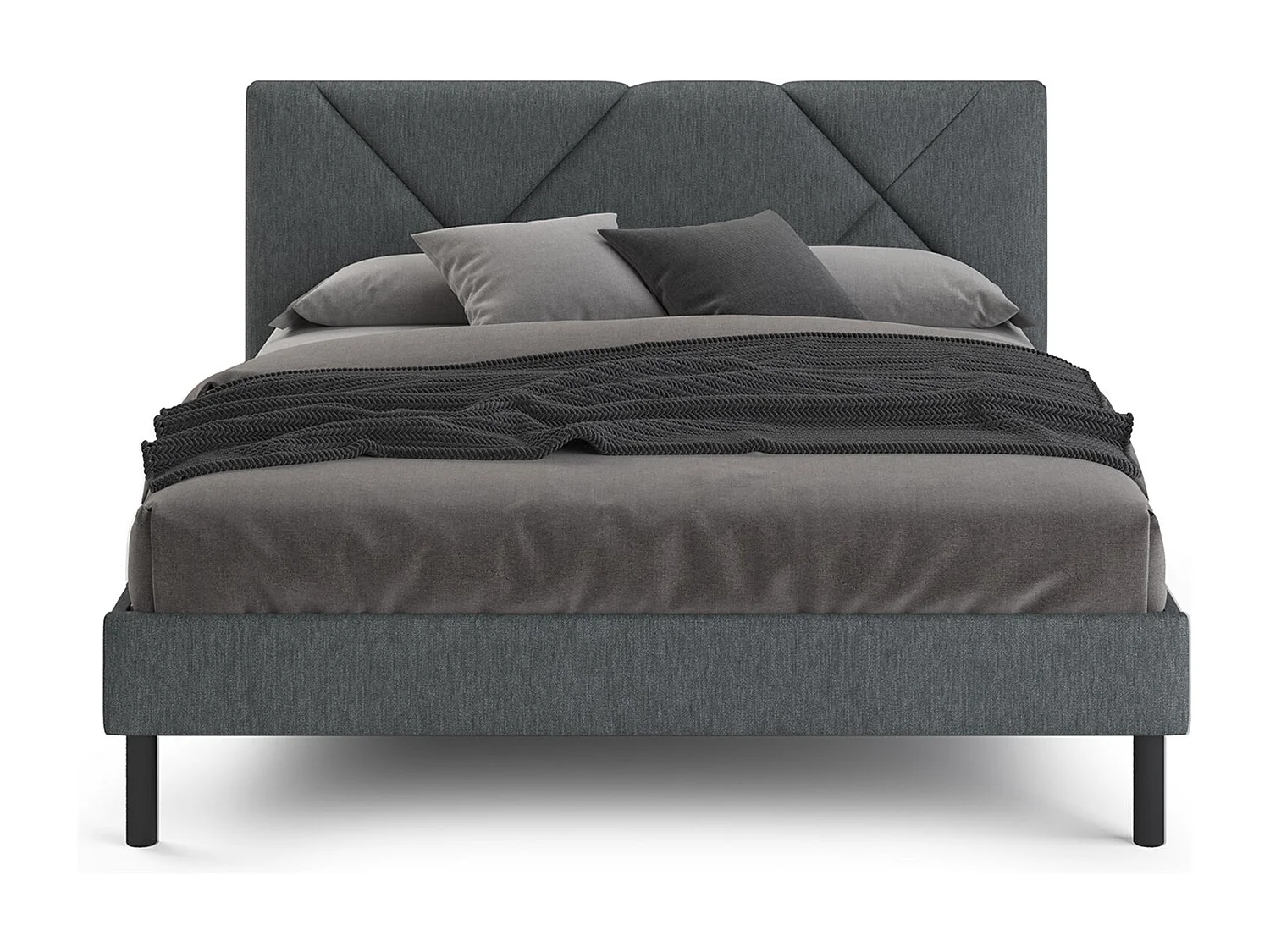 Letto matrimoniale alla francese Calitri, Letto imbottito in tessuto con testiera, Doghe in legno, adatto a materasso da 140x190, Grigio