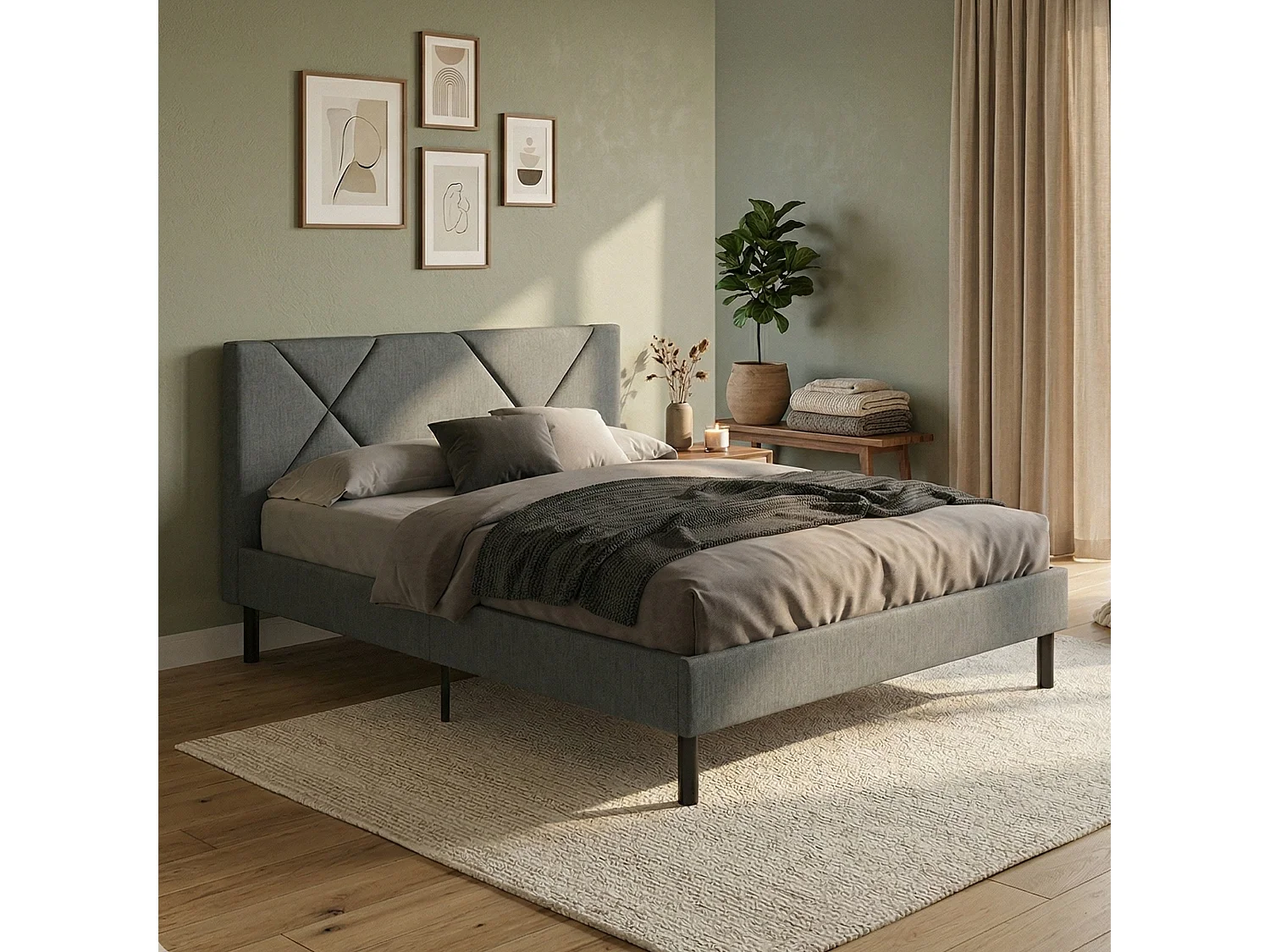 Lit double Calitri, Sommier pour chambre, Literie par chambre, Support de matelas, Adapté à un matelas de 140x190 cm, Gris