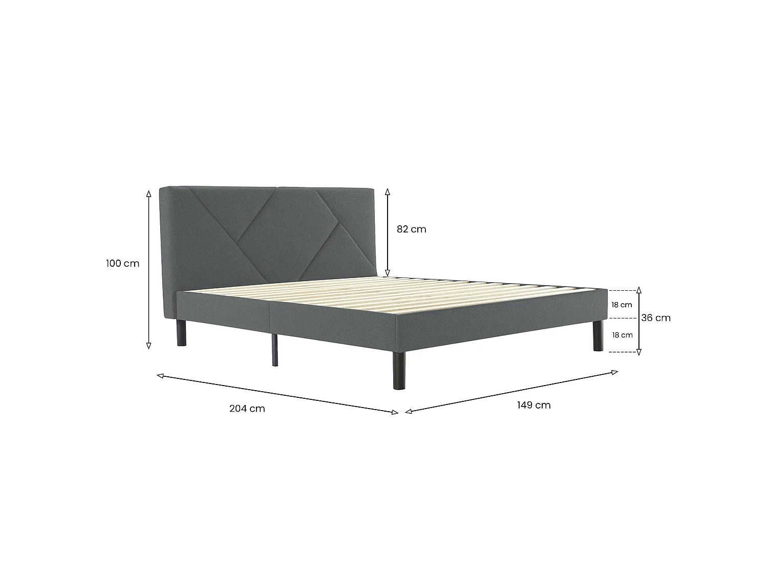 Dmora - Letto alla francese Calitri, Sommier per camera da letto, Giroletto per stanza, Struttura porta materasso, Adatto a materasso Cm 140x190, Grigio