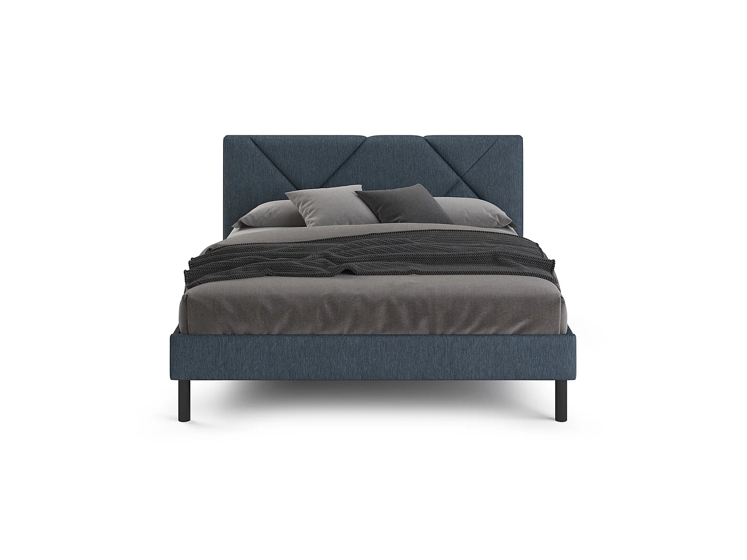 Tirino tweepersoonsbed, Gestoffeerd stoffen bed met hoofdbord, Houten lattenbodem, geschikt voor matras 160x200, Blauw