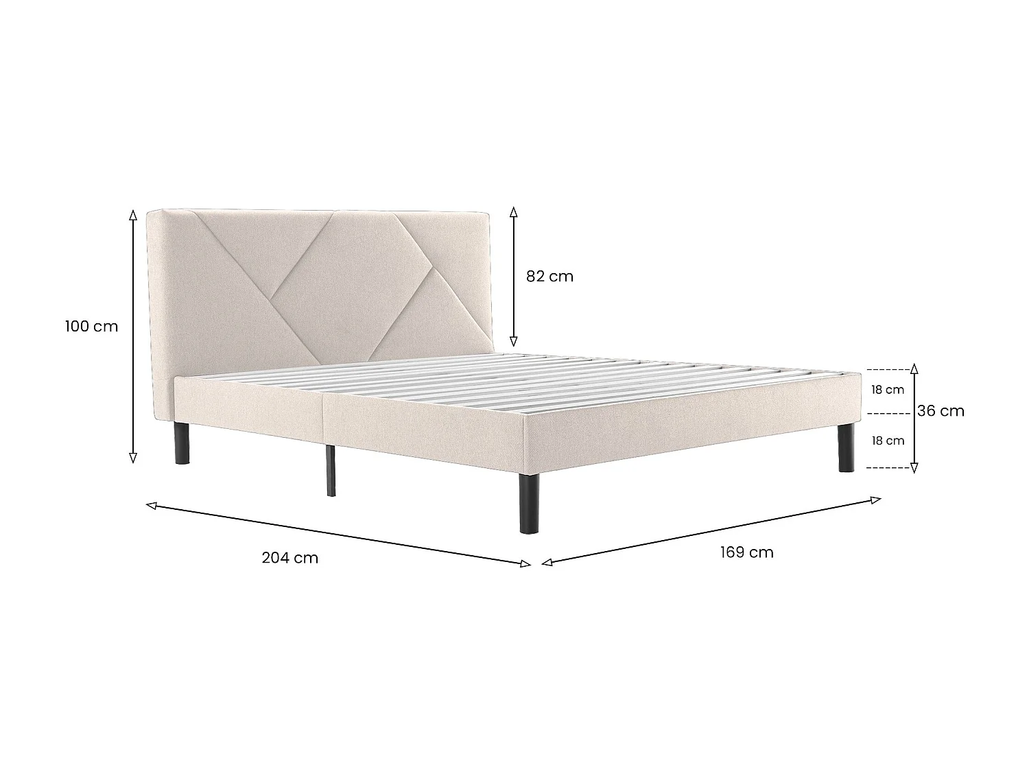 Lit double Tirino, Sommier pour chambre, Literie par chambre, Support de matelas, Adapté à un matelas de 160x200 cm, Beige