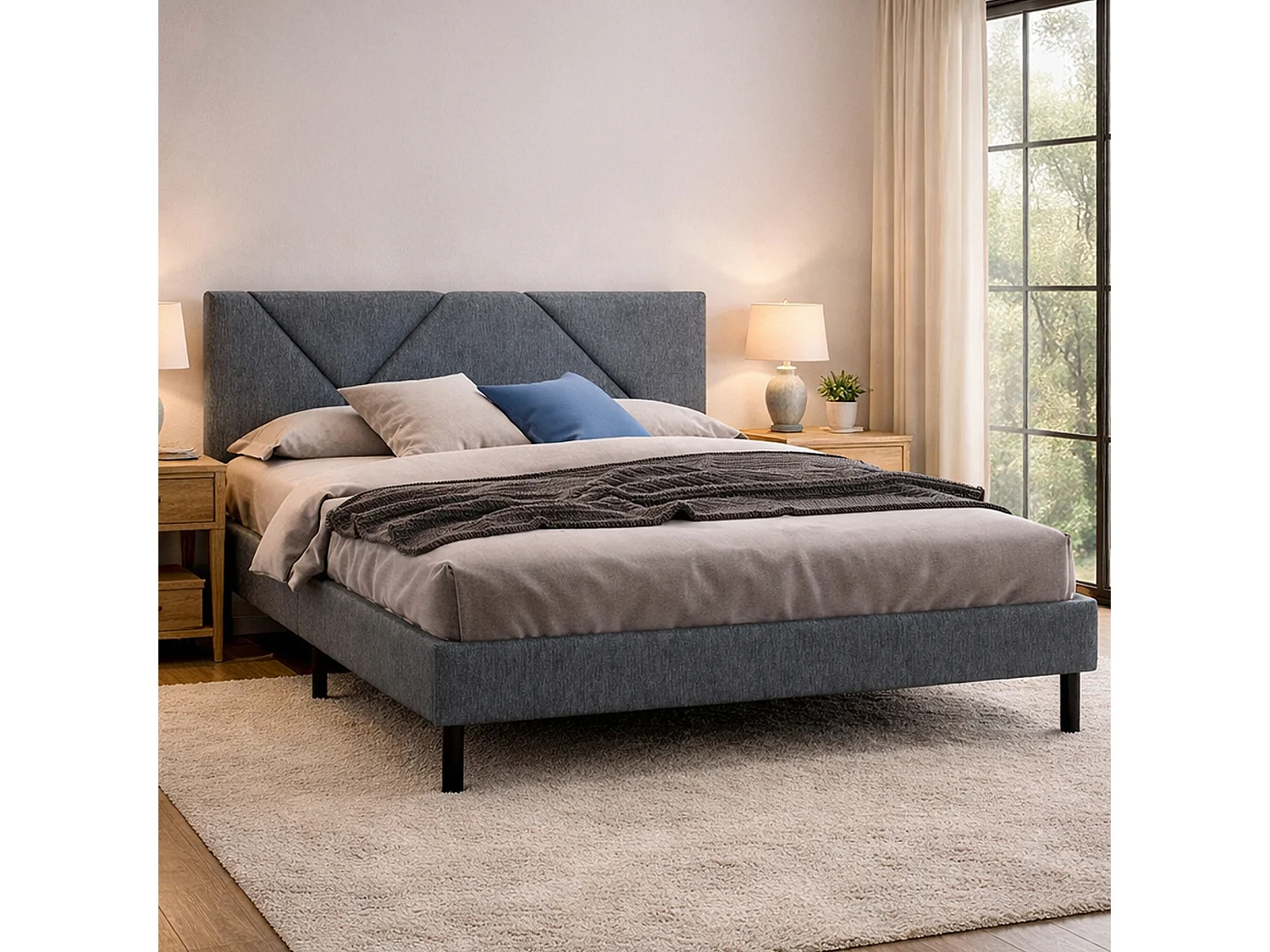 Lit double Tirino, Sommier pour chambre, Literie par chambre, Support de matelas, Adapté à un matelas de 160x200 cm, Gris