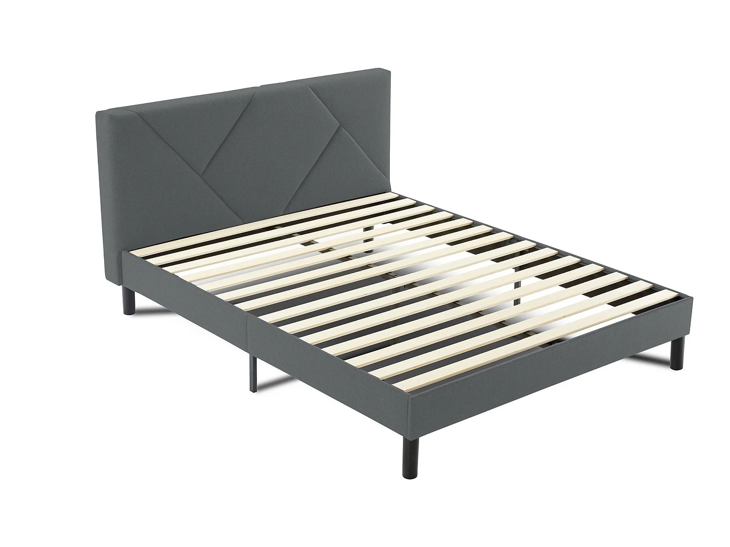 Tirino tweepersoonsbed, Gestoffeerd stoffen bed met hoofdbord, Houten lattenbodem, geschikt voor matras 160x200, Grijs