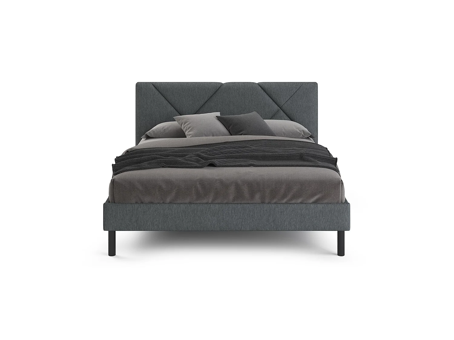 Tirino tweepersoonsbed, Gestoffeerd stoffen bed met hoofdbord, Houten lattenbodem, geschikt voor matras 160x200, Grijs