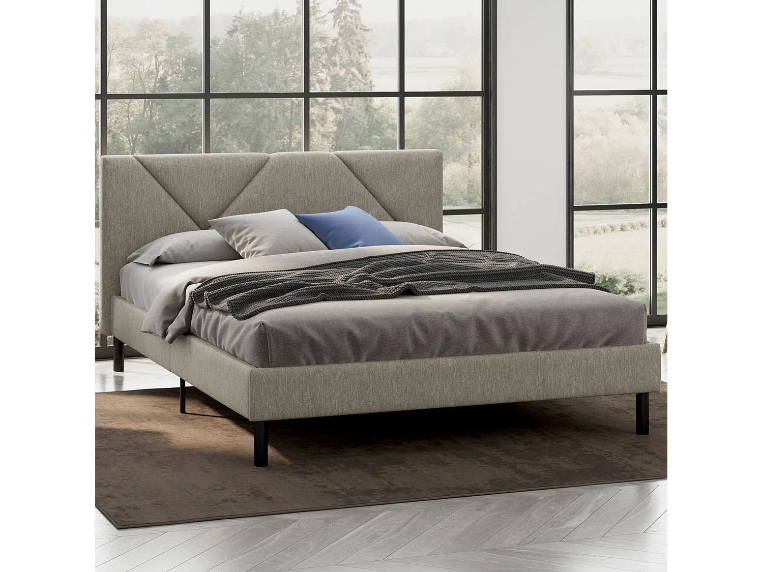 Doppelbett Calitri, Struktur des Container-Betts, Sommier mit Verkleidung, Matratzenhalterstruktur, Geeignet für eine Matratze 140x190 cm, Taube